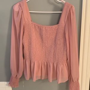 Nine West Dusty Rose Smocked Peplum Blouse